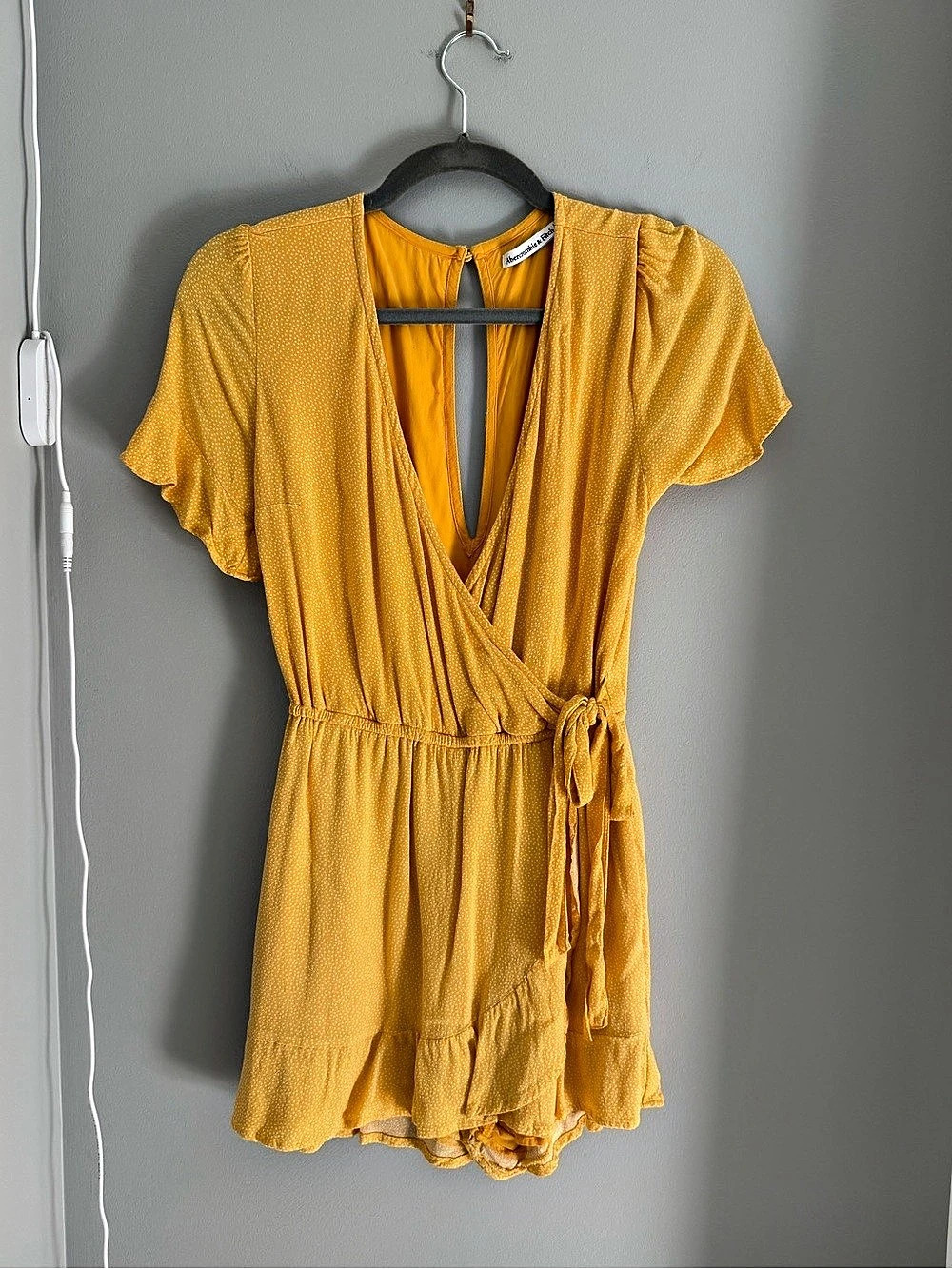 Abercrombie & Fitch Yellow Polka Dot Wrap Romper